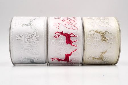 ग्लिटर हिरण और मेरी क्रिसमस स्क्रिप्ट वायर्ड रिबन_KF9749.KF9750 (2)